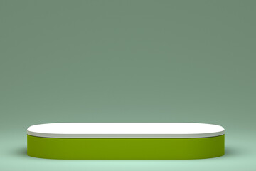 minimal podium or pedestal display on green background for cosmetic product presentation