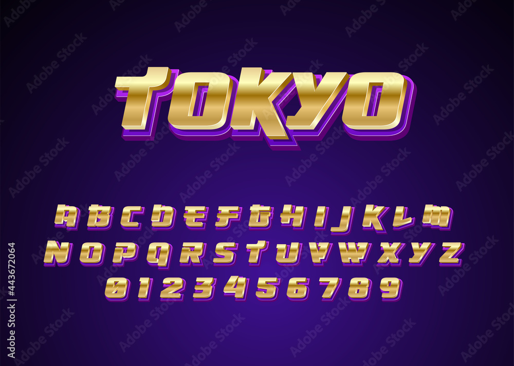 Poster futuristic techno japanese style text effect. custom font alphabet and number