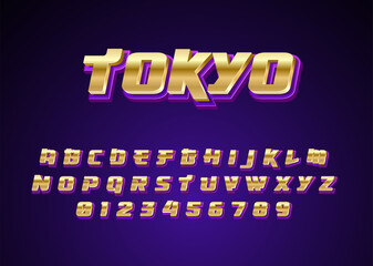 futuristic techno japanese style text effect. Custom font alphabet and number