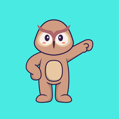 Cute owl hero. Animal cartoon concept isolated. Can used for t-shirt, greeting card, invitation card or mascot. Flat Cartoon Style