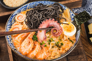 Japanese Seafood Ramen with cuttlefish sauce
