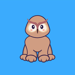 Cute owl is sitting. Animal cartoon concept isolated. Can used for t-shirt, greeting card, invitation card or mascot. Flat Cartoon Style