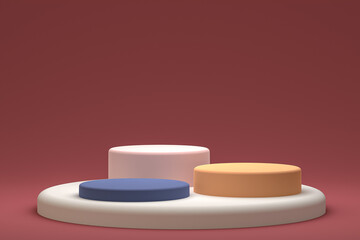 minimal podium or pedestal display on red background for cosmetic product presentation