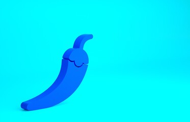 Blue Hot chili pepper pod icon isolated on blue background. Design for grocery, culinary products, seasoning and spice package, cooking book. Minimalism concept. 3d illustration 3D render