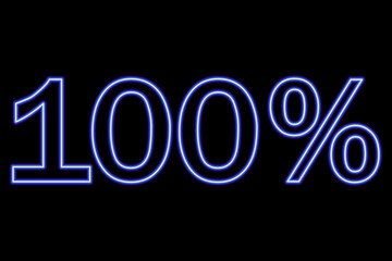 100 percent inscription on a black background. Blue line in neon style.