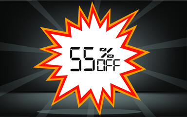 55 percent off. Banner with discount explosion for promotions and offers
