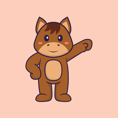 Cute horse hero. Animal cartoon concept isolated. Can used for t-shirt, greeting card, invitation card or mascot. Flat Cartoon Style