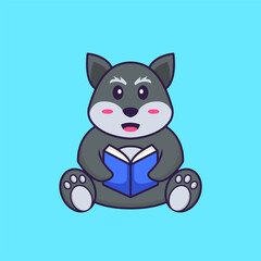 Cute fox reading a book. Animal cartoon concept isolated. Can used for t-shirt, greeting card, invitation card or mascot. Flat Cartoon Style