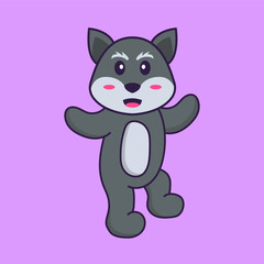 Cute fox is dancing. Animal cartoon concept isolated. Can used for t-shirt, greeting card, invitation card or mascot. Flat Cartoon Style
