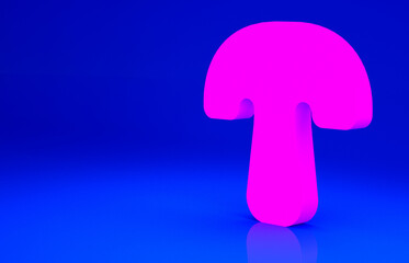 Pink Mushroom icon isolated on blue background. Minimalism concept. 3d illustration 3D render