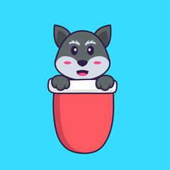 Cute fox in red pocket. Animal cartoon concept isolated. Can used for t-shirt, greeting card, invitation card or mascot. Flat Cartoon Style