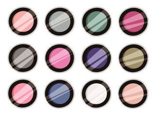 Hand Drawn Cartoon Fashion Illustration Makeup Tools Eyes Shadows. Vector Set Drawing Beauty Products Eyeshadow. Art Work Collection Decorative Cosmetics