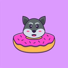 Cute fox with a donut on his neck. Animal cartoon concept isolated. Can used for t-shirt, greeting card, invitation card or mascot. Flat Cartoon Style