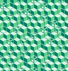 Seamless geometric pattern with green colored cubes