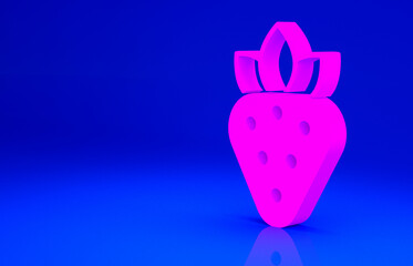 Pink Strawberry icon isolated on blue background. Minimalism concept. 3d illustration 3D render