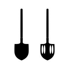 Shovels for various types of work on a white background.