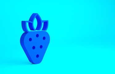 Blue Strawberry icon isolated on blue background. Minimalism concept. 3d illustration 3D render