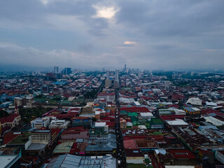 Beautiful aerial view of the city con San Jose on a dark rainy day