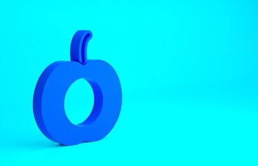 Blue Peach fruit or nectarine with leaf icon isolated on blue background. Minimalism concept. 3d illustration 3D render