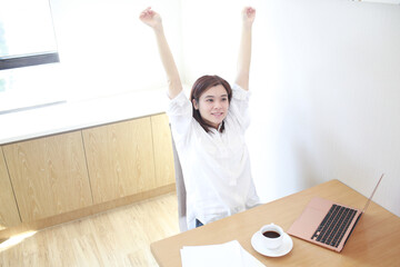 woman happy to finish her work