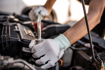 Auto mechanic expertise in auto repair services Car maintenance and garage service concepts.