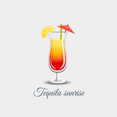 tequila sunrise glass cocktail in an elegant cup isolated on white background. continuous line drawing doodle minimalist design