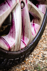 Close up of bleeding wheels. Acid washing wheels.