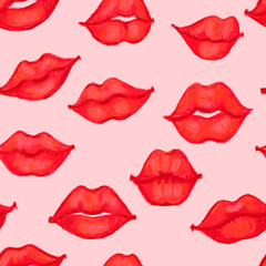 Hand draw crayons seamless pattern. Grunge stamps illustration. Lips, kiss, doodles collection. Symbol of love. Wedding or Valentine's template. Romantic design.