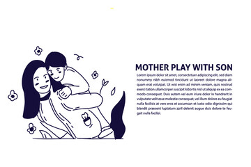 cute mother and son hand drawn illustration