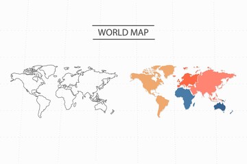 World Map vector divided by colorful outline simplicity style. Have 2 versions, black thin line version and colorful version. Both map were on the white background.