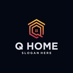 Logo monogram alphabet letter Q house with real estate logo design