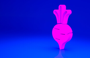 Pink Fresh beet with leaf icon isolated on blue background. Natural Root. Vegetable Ingredient for food. Minimalism concept. 3d illustration 3D render
