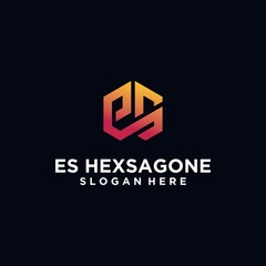 Initials E,ES hexagon logo monogram logo ES hexagon logo design concept vector, hexagon logo design template with luxurious gradient color