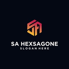Initials sa hexagon logo monogram logo sa technology logo design concept vector, hexagon logo design template with luxurious gradient color