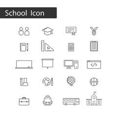 Thin line icons set of school and education on white background.