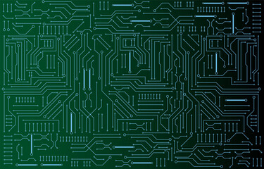 circuit board electronic or electrical line on green engineering technology concept vector panorama background