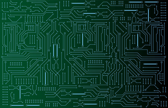 circuit board electronic or electrical line on green engineering technology concept vector panorama background