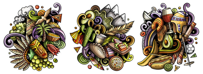 Chile cartoon vector doodle designs set.