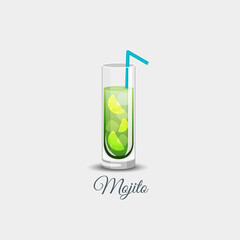 mojito glass cocktail in an elegant cup isolated on white background. continuous line drawing doodle minimalist design