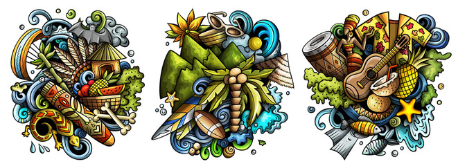 Figi cartoon vector doodle designs set.