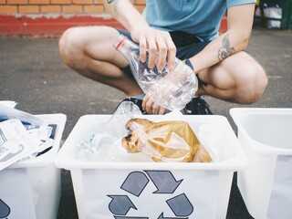 sorting waste recycling, plastic paper metal