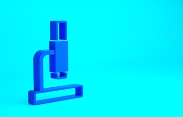 Blue Microscope icon isolated on blue background. Chemistry, pharmaceutical instrument, microbiology magnifying tool. Minimalism concept. 3d illustration 3D render