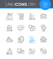 Budget Categories - line design style icons set