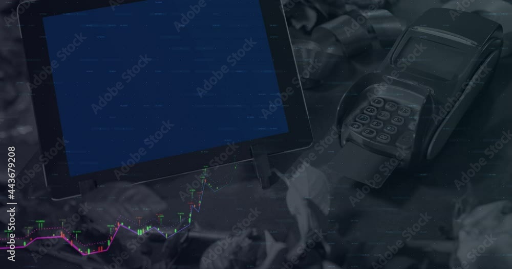 Aufkleber animation of financial data processing over payment terminal
