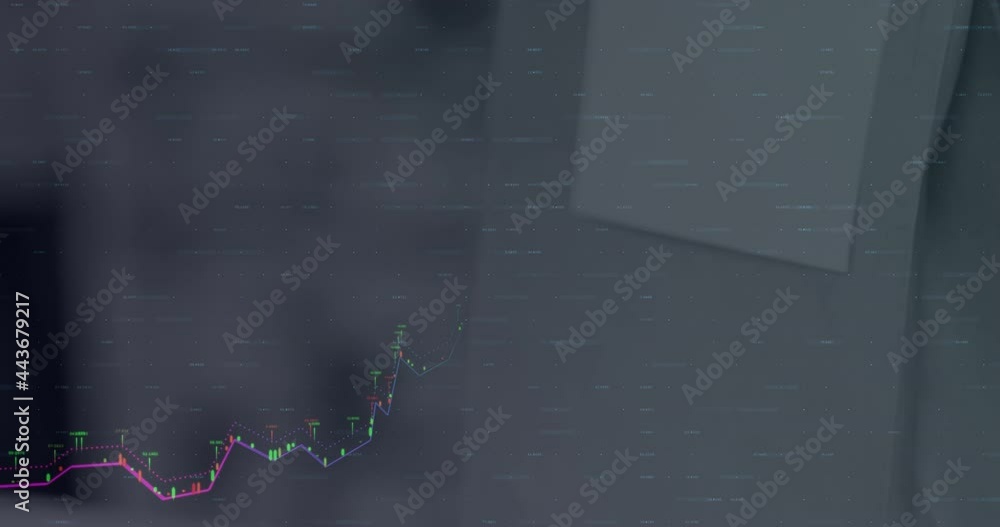 Poster animation of financial data processing over notepad
