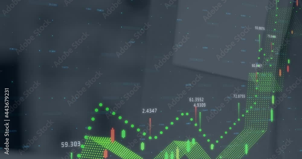 Poster animation of statistics and financial data processing over notepad