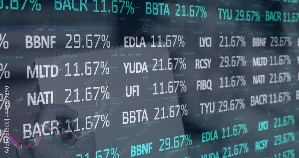 Poster animation of financial data processing over notepad