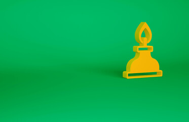 Orange Alcohol or spirit burner icon isolated on green background. Chemical equipment. Minimalism concept. 3d illustration 3D render