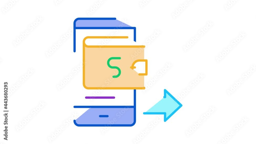 Poster card payment via smartphone icon animation. color card payment via smartphone animated icon on white