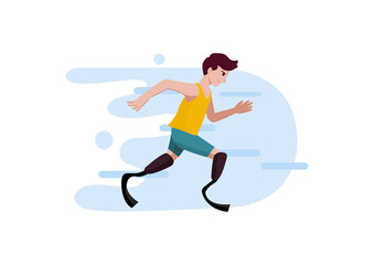 Handicapped or disabled man running with prosthetics leg, vector illustration